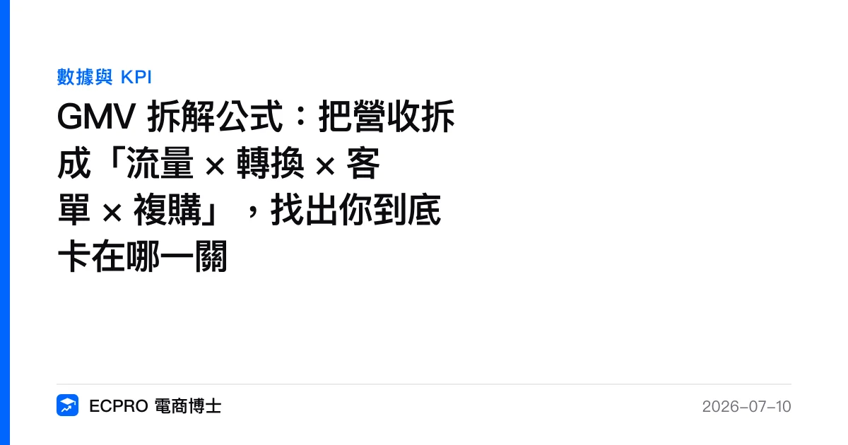 GMV 拆解公式：把營收拆成「流量 × 轉換 × 客單 × 複購」，找出你到底卡在哪一關｜ECPRO 電商博士
