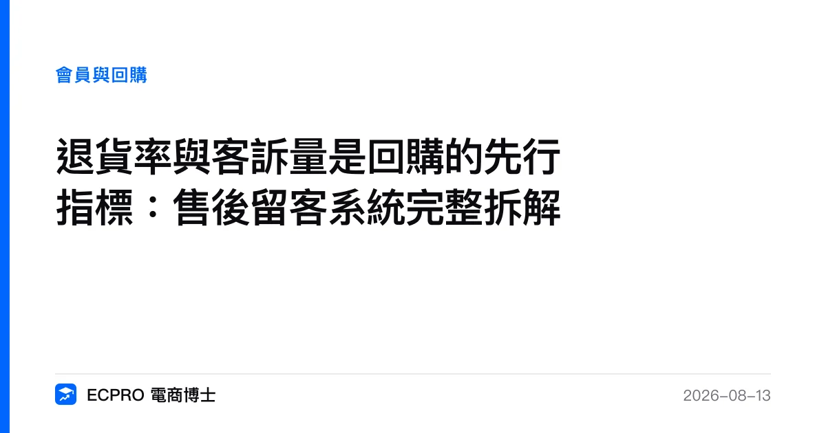 退貨率與客訴量是回購的先行指標：售後留客系統完整拆解｜ECPRO 電商博士