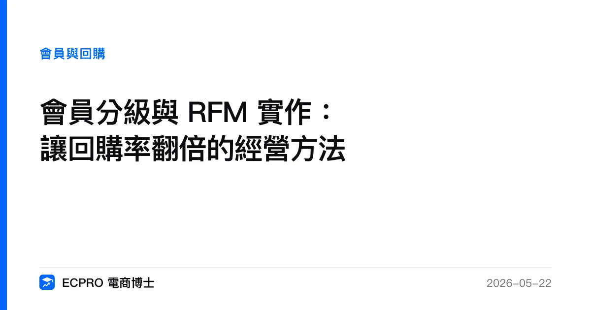 會員分級與 RFM 實作：讓回購率翻倍的經營方法｜ECPRO 電商博士